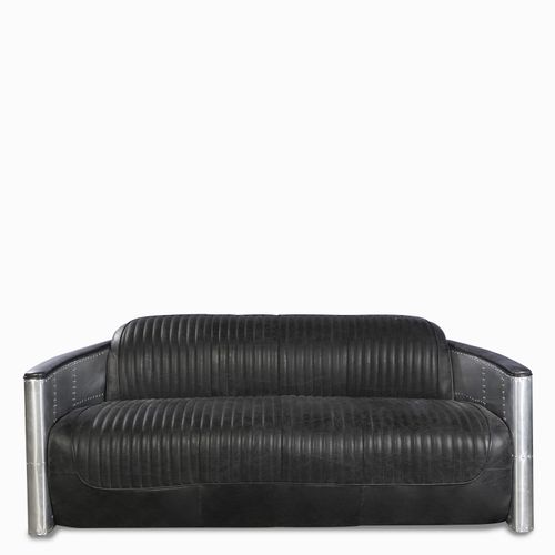 Sofa cuero metal 3ptos vintage negro