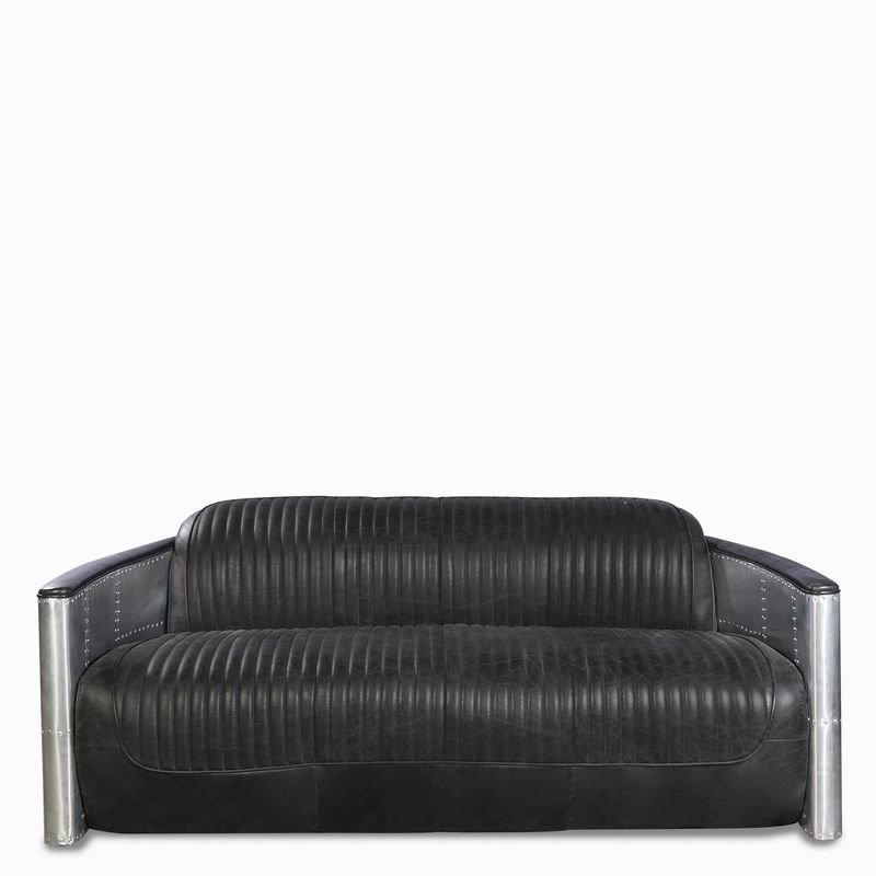 Sofa cuero metal 3ptos vintage negro