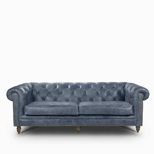 Sofa cuero 3pt capitoneado azul