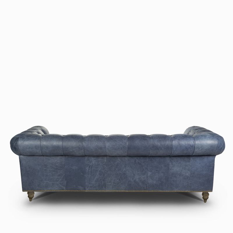 Sofa cuero 3pt capitoneado azul