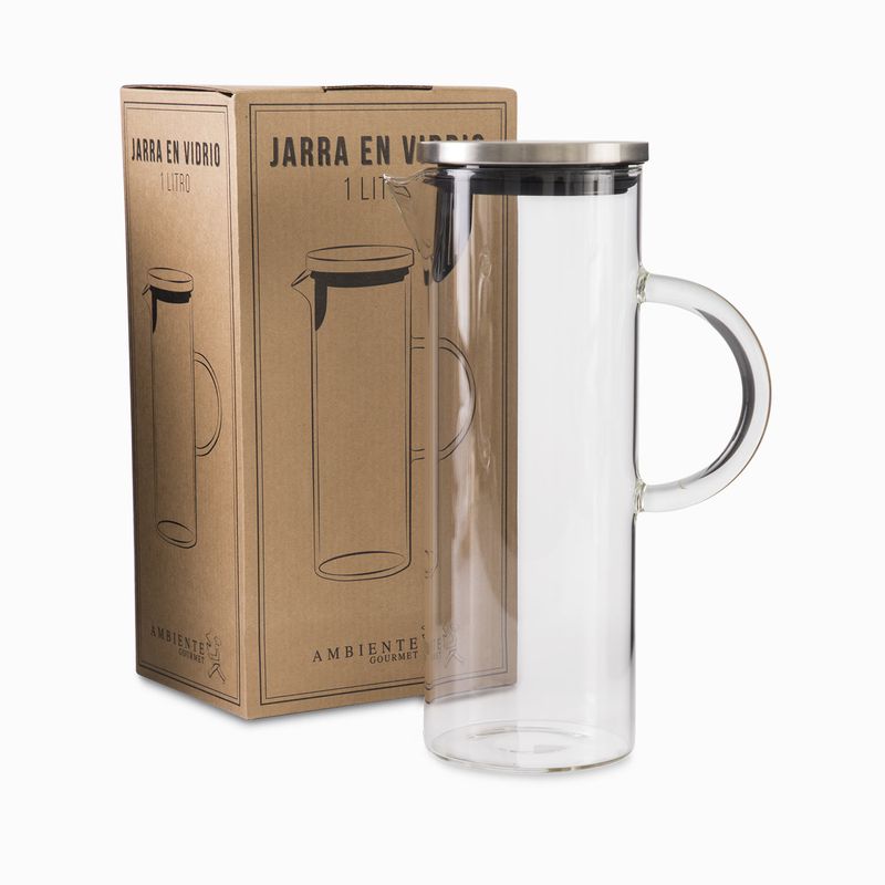 Jarra en vidrio borosilicato con tapa 1l