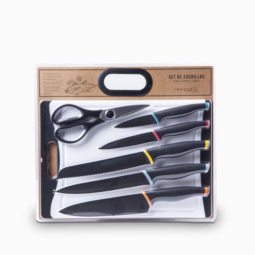 Set de cuchillos con tijeras y tabla