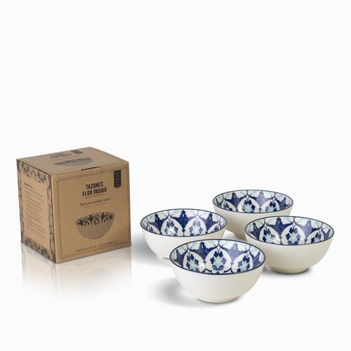 Tazon flor indigo 14 cm set x 4