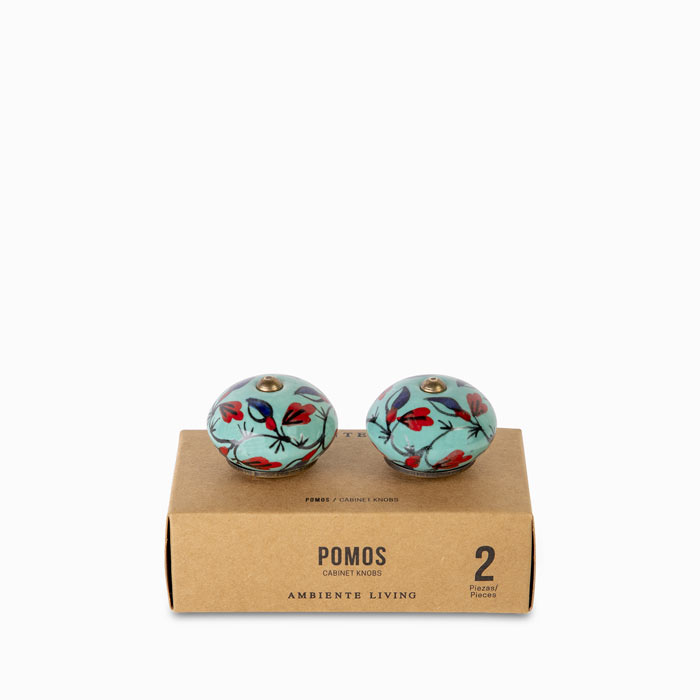 Pomo-ceramica-azul-flores-set-x-2