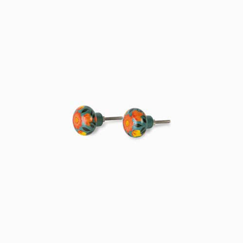 Pomo madera flor naranja set x 2