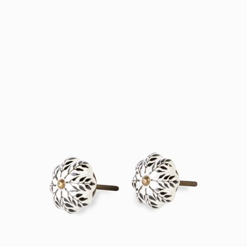 Pomo blanco hojas negras set x 2