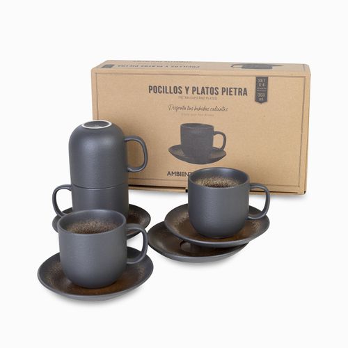 Pocillo y plato pietra 350 ml setx4