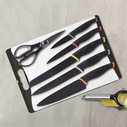 Set de cuchillos con tijeras y tabla