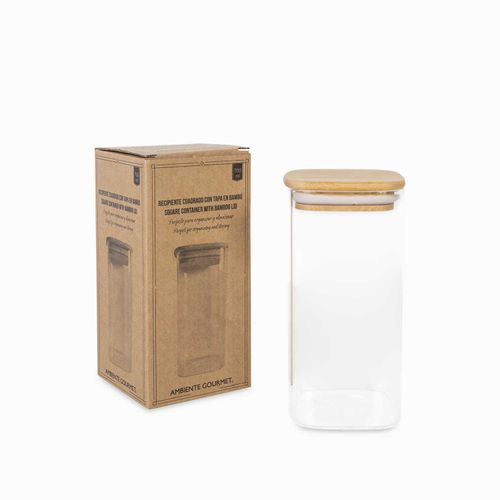 Recipiente cuadrado tapa en bambu 700ml