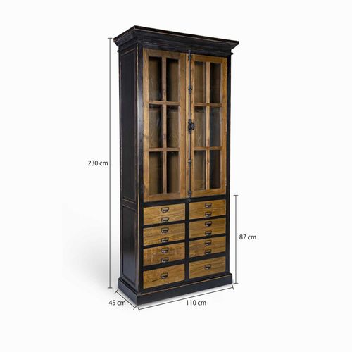 Vitrina negra cajones madera