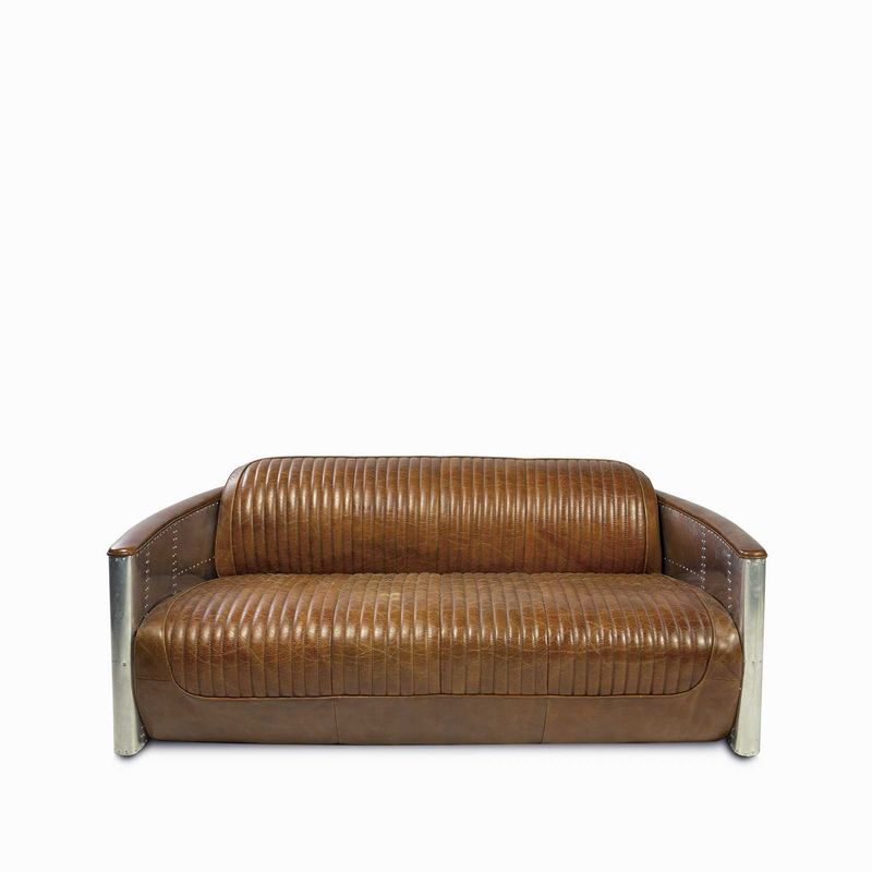 Sofa-de-cuero-y-metal-3-puestos-Vintage-miel