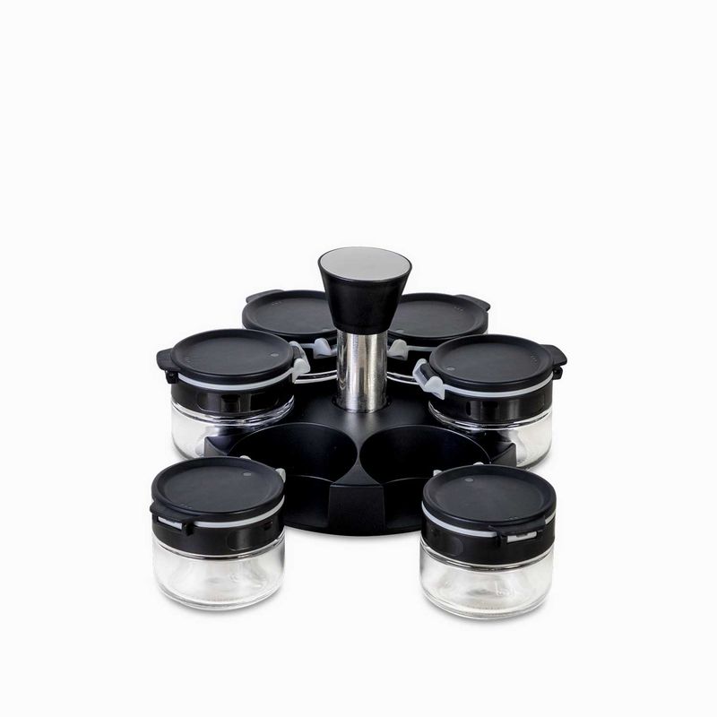  Tarro de especias para cocina, juego de vasos de vidrio para  escritorio, más refrescante, multifunción, para condimentos (16)  recipientes para especias (color negro) : Hogar y Cocina