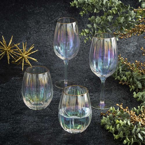 Vaso rayas tornasol borde dorado setx2