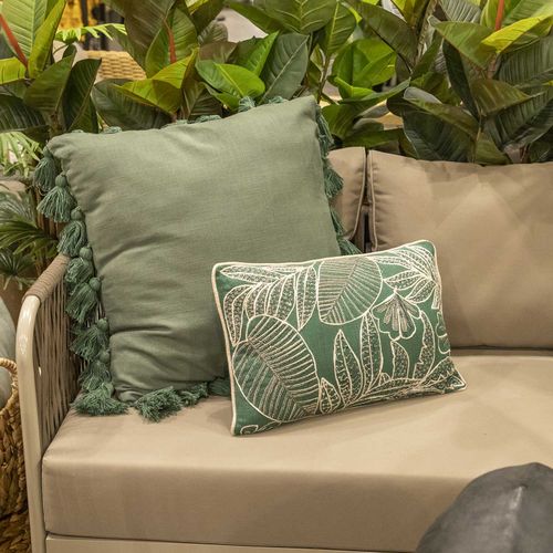 Cojin verde flores beige 35x50cm