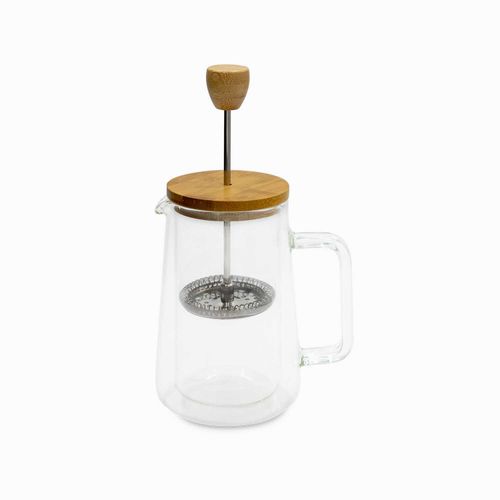 Cafetera prensadora doble pared tapa bambu 350ml