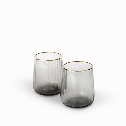 Vaso line gris borde dorado setx2