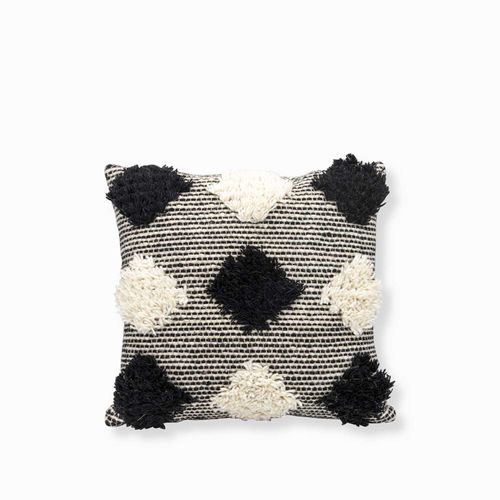 Cojín Pompones beige y negro 45x45cm