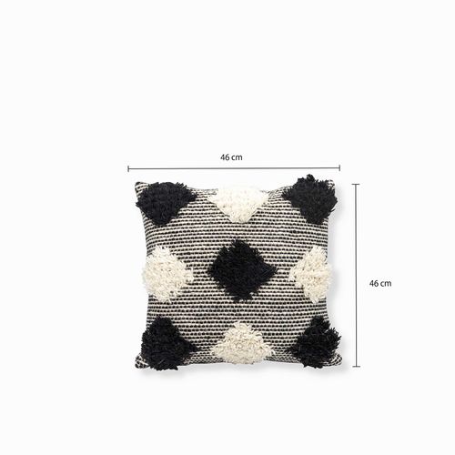 Cojín Pompones beige y negro 45x45cm