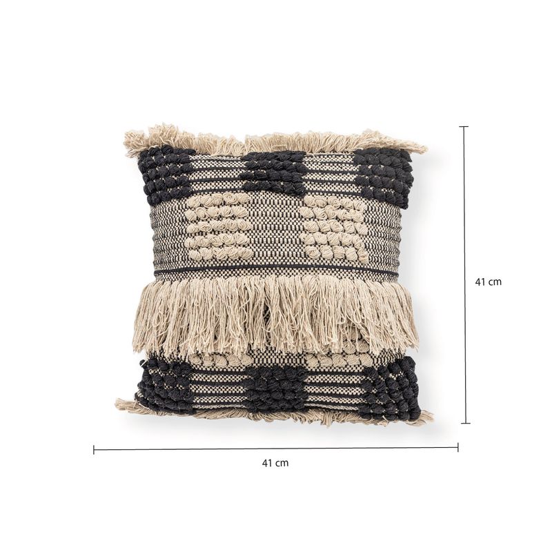 Cojin-negro-con-flecos-beige-45x45cm
