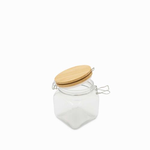 Recipiente para almacenar tapa en bambú con abrazadera 700ml