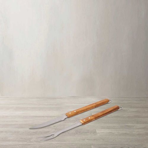 Set de cuchillo y tenedor BBQ acacia