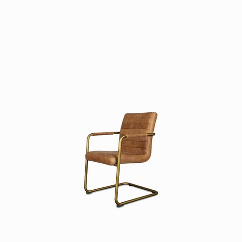 Silla Cuero brazos metal Cognac