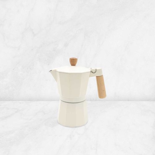 Cafetera Moka 6 tazas blanca mango en madera