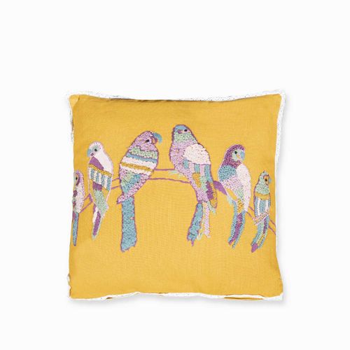 Cojín pájaros mostaza 30x50cm