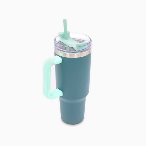 Termo doble pared verde con pitillo 1200ml