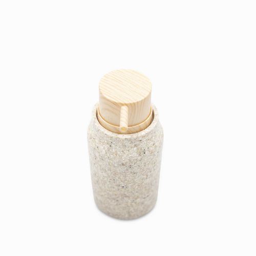 Dispensador de jabón gris tapa madera