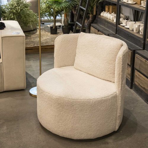 Poltrona redonda giratoria beige peludo