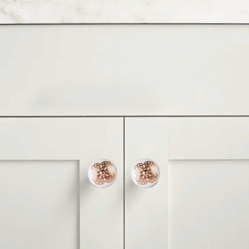 Pomo cerámica blanco metal rose setx2