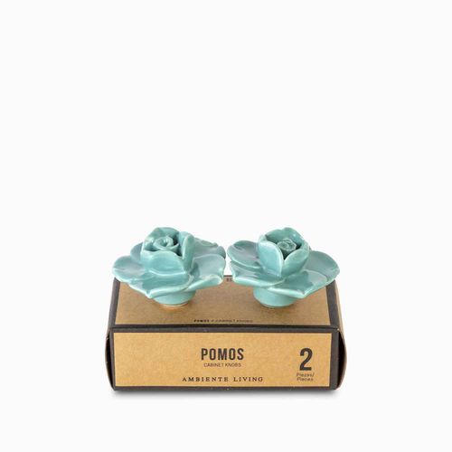 Pomo Cerámica Rosa Azul set x 2