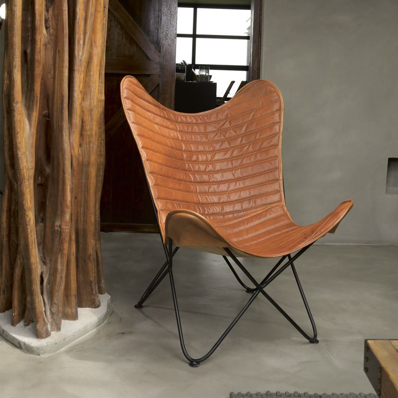Silla-Mariposa--en-hierro-y-cuero-cafe