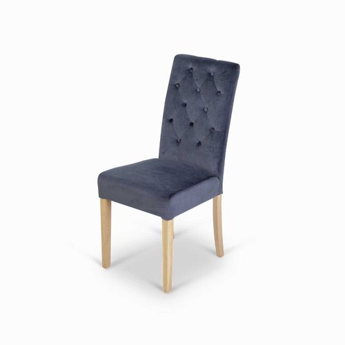 Silla de comedor con espaldar alto capitoneado velvet azul