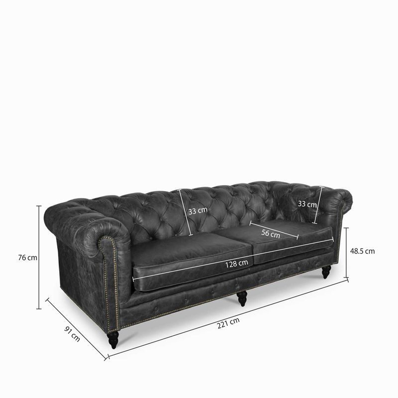 Sofa-Cuero-3-puestos-capitoneado-negro