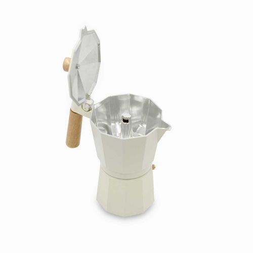 Cafetera moka 9 tazas blanca mango en madera