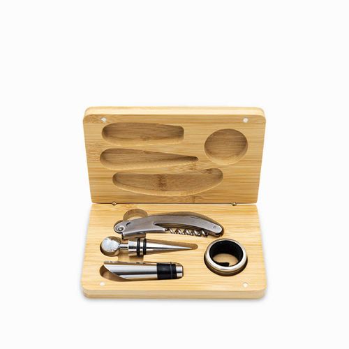 Kit vino caja bambú set x4
