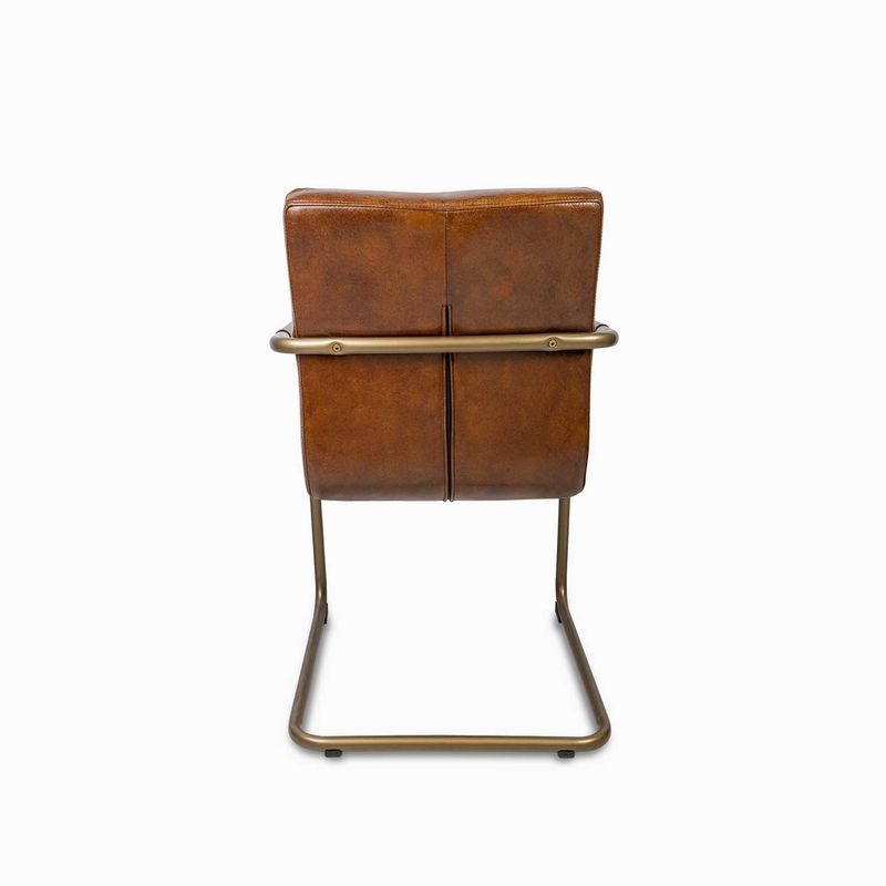 Silla-Cuero-brazos-metal-miel