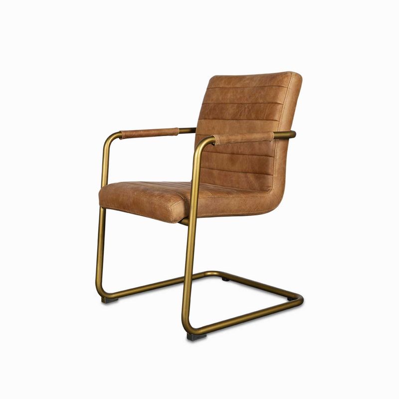 Silla-Cuero-brazos-metal-Cognac