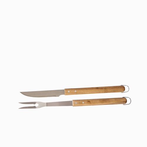 Set de cuchillo y tenedor BBQ acacia