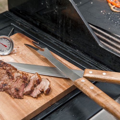 Set de cuchillo y tenedor BBQ acacia