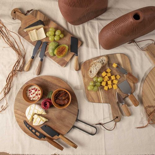 Set tabla rectangular acacia y cuchillos para el queso