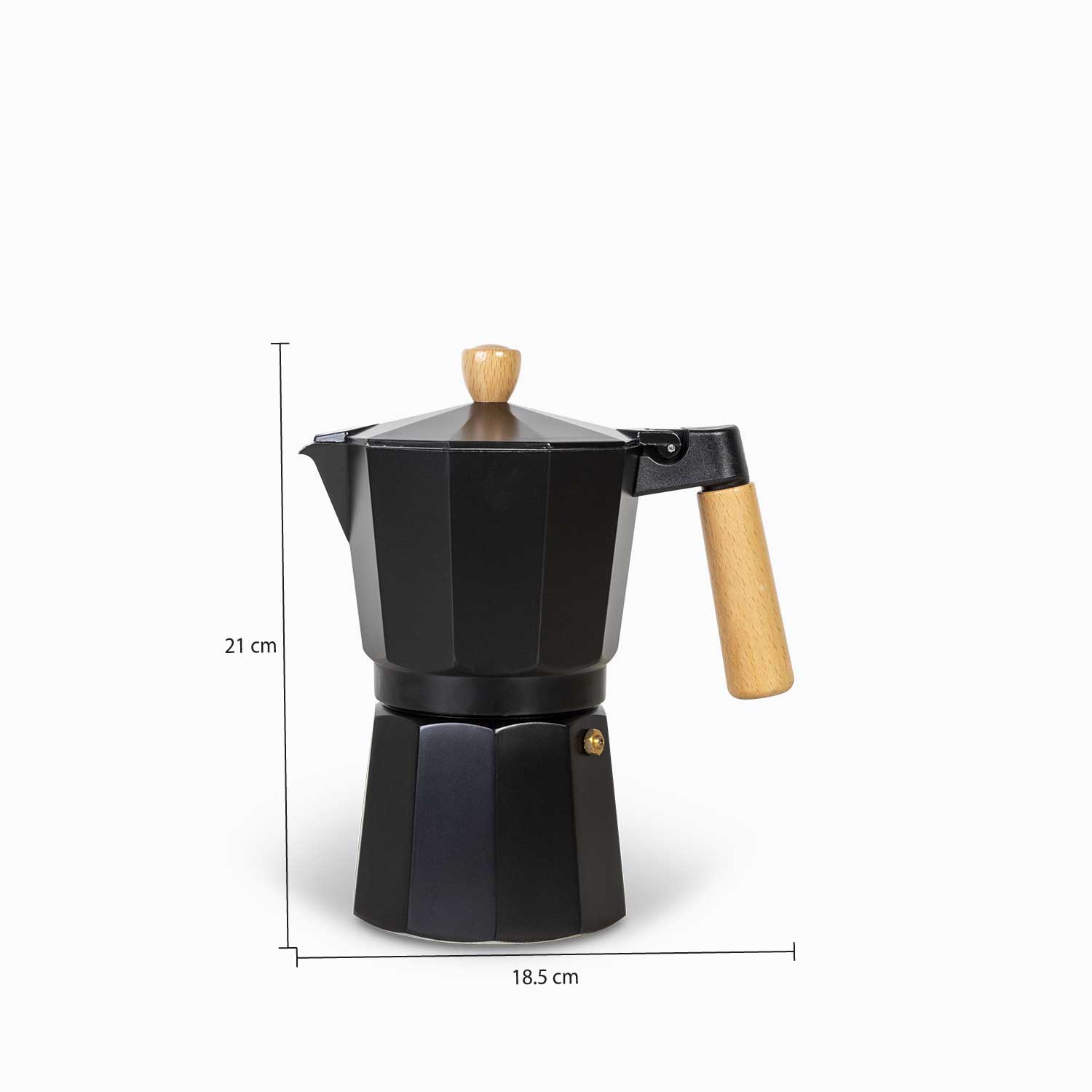 Cafetera Moka 9 Tazas Negra Mango En Madera|Ambiente Gourmet
