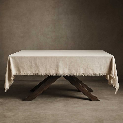 Mantel para mesa flecos beige 140x240cm