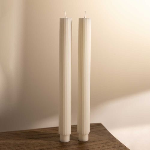 Velas largas rayas Ivory 27cm set x2