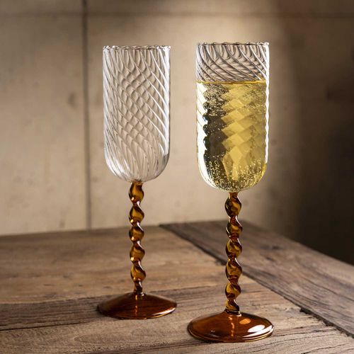 Copa champaña Pamir pata ambar setx2