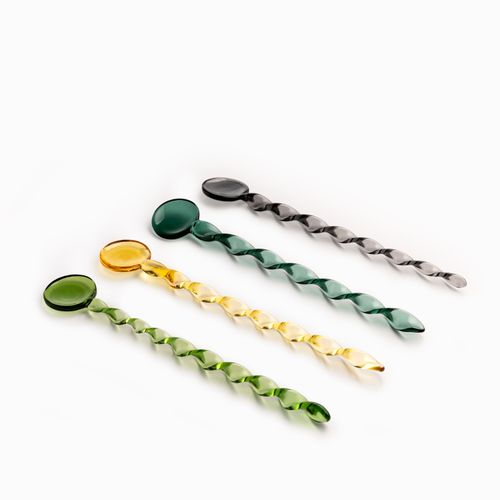 Cucharas en vidrio colores set x4